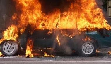 A car on fire.